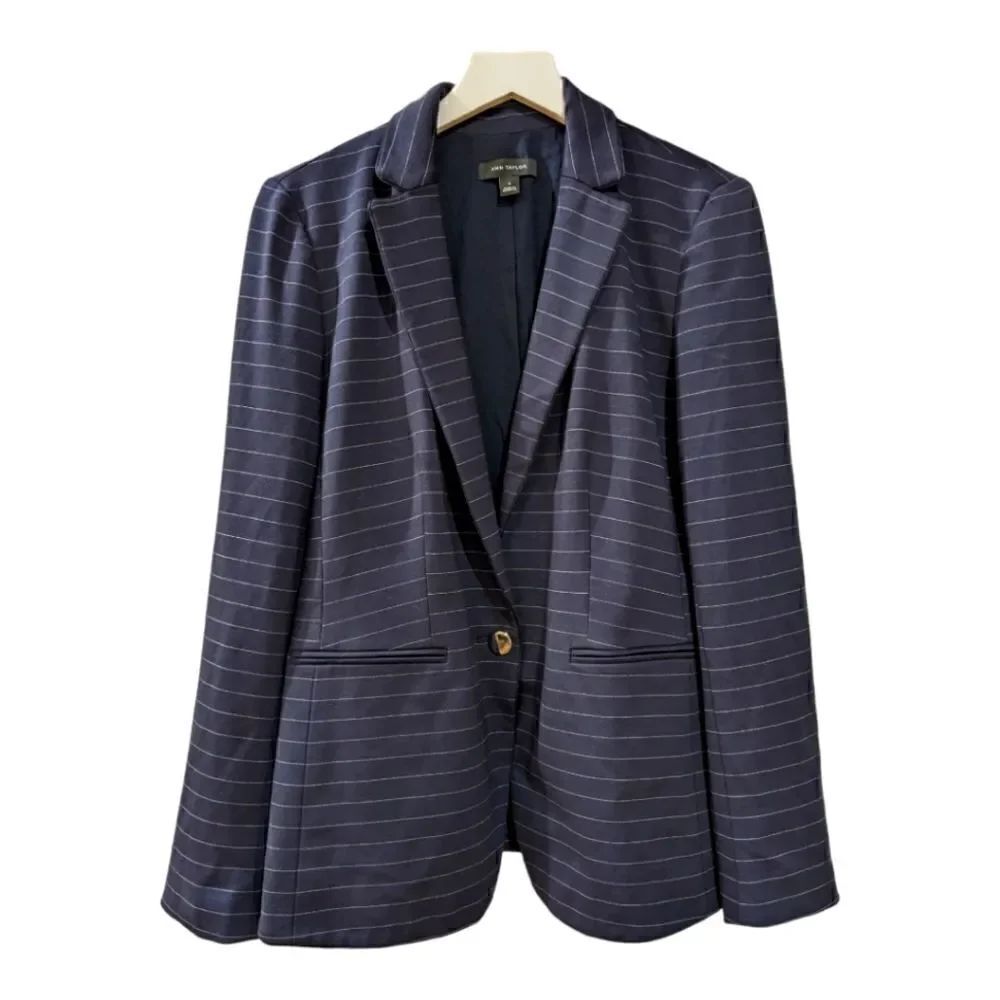 Ann Taylor Women's Navy Pinstripe Single Button Blazer Size 8 Stretchy